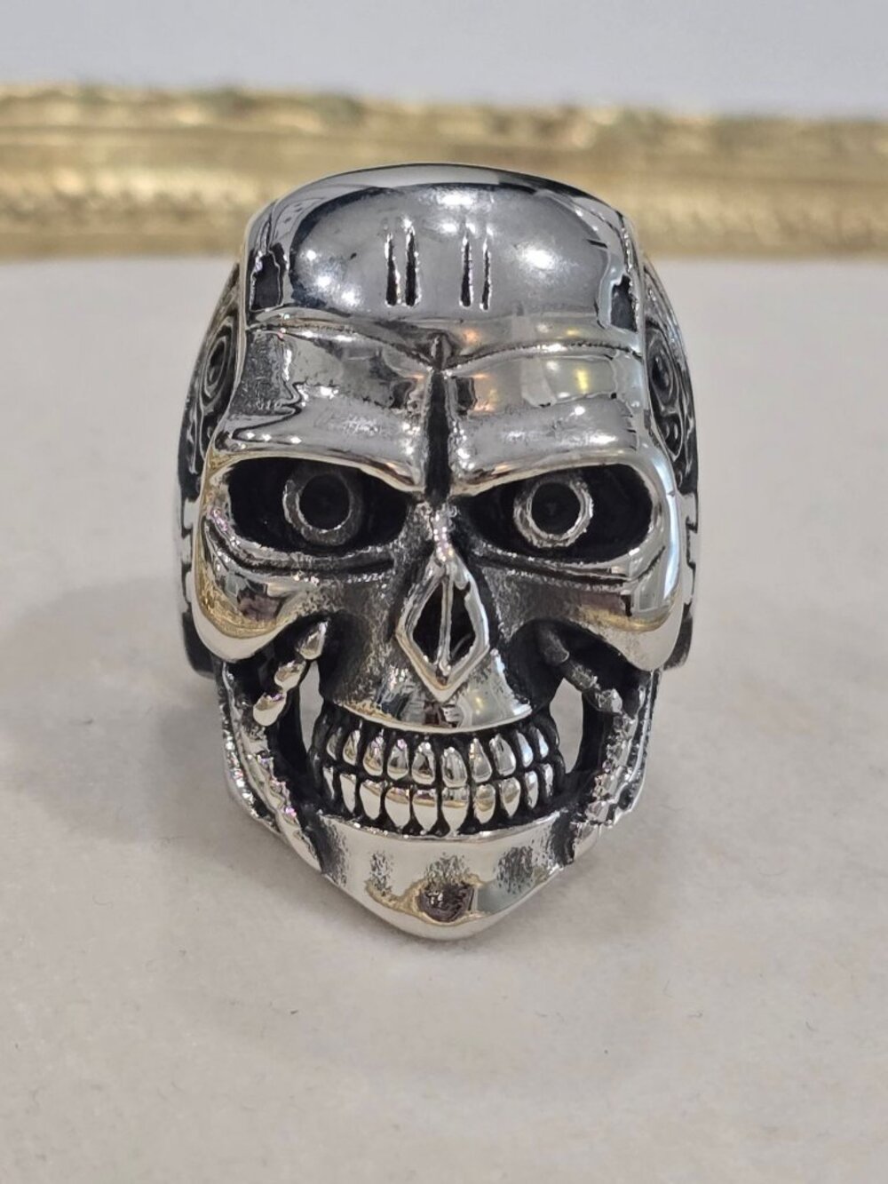Mens Stainless Steel Skull Ring ✦ Mechanical Gear Detail ✦ Gothic Biker Size 12